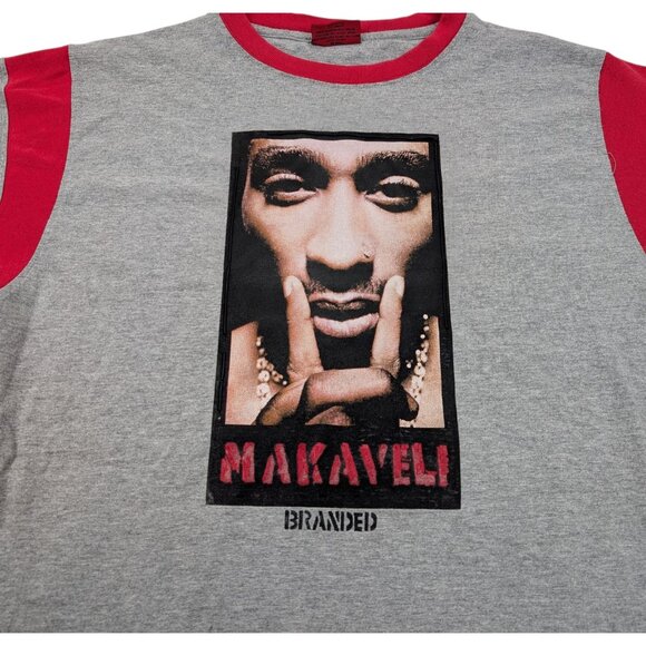 Vintage Makaveli Brand Tupac 2Pac Shirt 00s Y2K Gray Ringer Sz Tag XL (Fit L) - Picture 2 of 8
